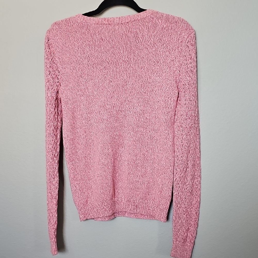 Loft Pink Heathered Pointelle Cotton Sweater Top Small - Picture 7 of 7
